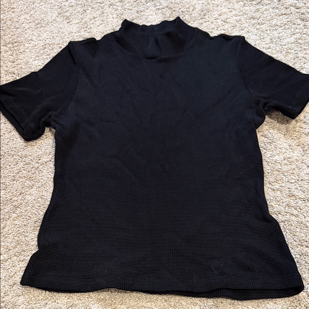 bebe Black Textured Mock Neck Top
